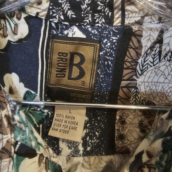 Bruno Mens Short Sleeve Button Shirt Hawaiian Tropical Floral - SIZE Large - Picture 6 of 7
